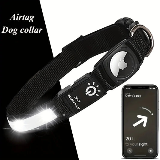 Led Dog Collar For Apple Airtag Finder WaterProof Light USB Chargeable Airtag Collar Pet Accessories for Puppy Medium Large Dogs